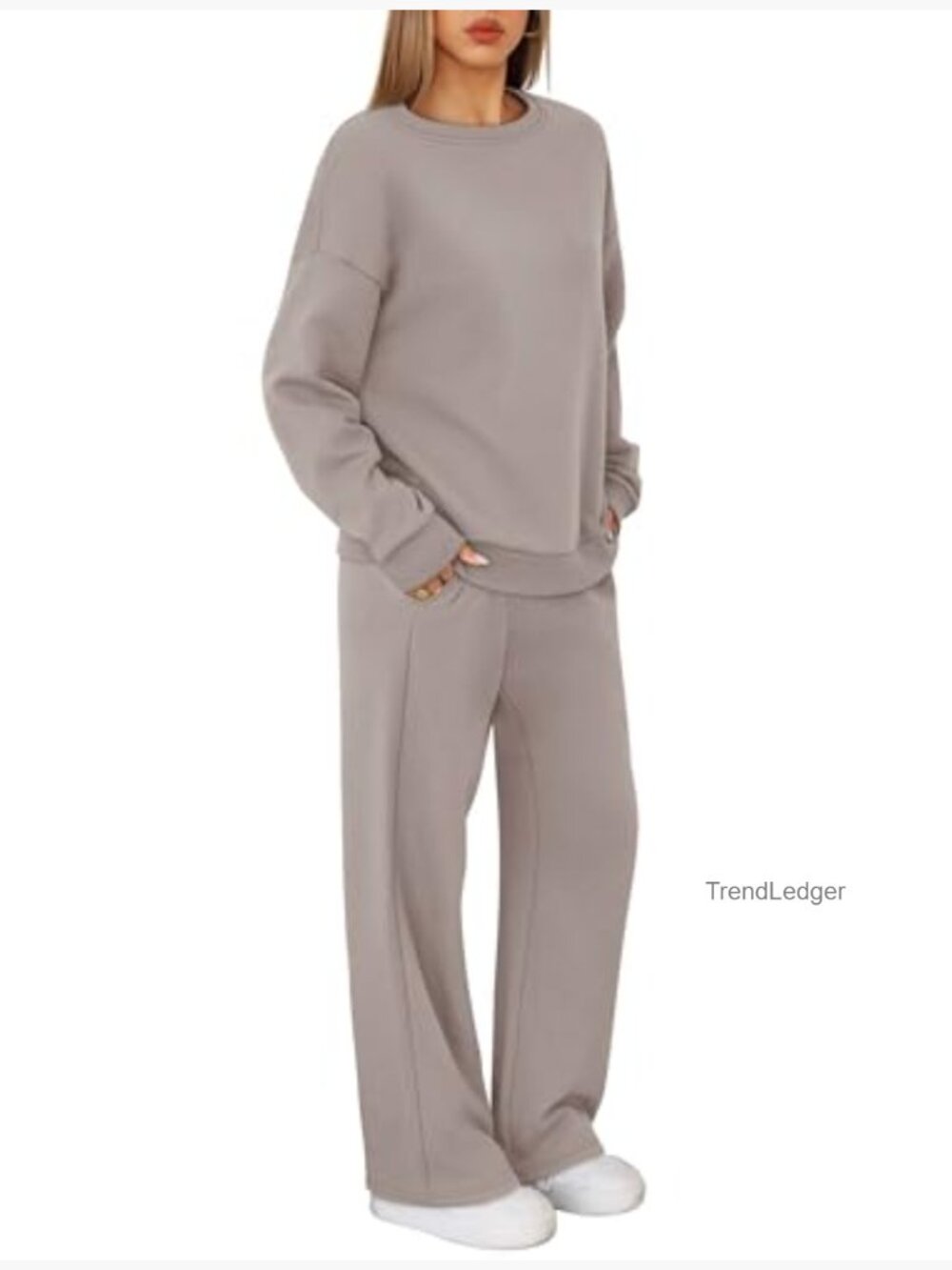 Matching Lounge Set Crewneck Sweatshirt Wide Leg Pants 2 Piece Outfit - Picture 3 of 7
